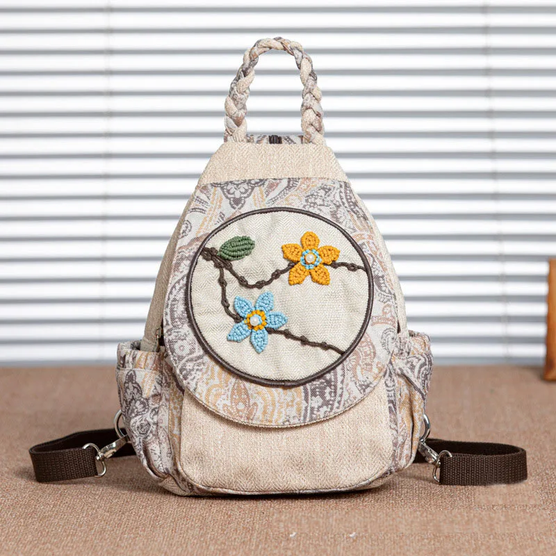 

Handmade Backpack Bag for Women Traditional Shoulder Bag with Zipper Travel Bag Ladies Cool Casual Shoulder Bag with Flowers