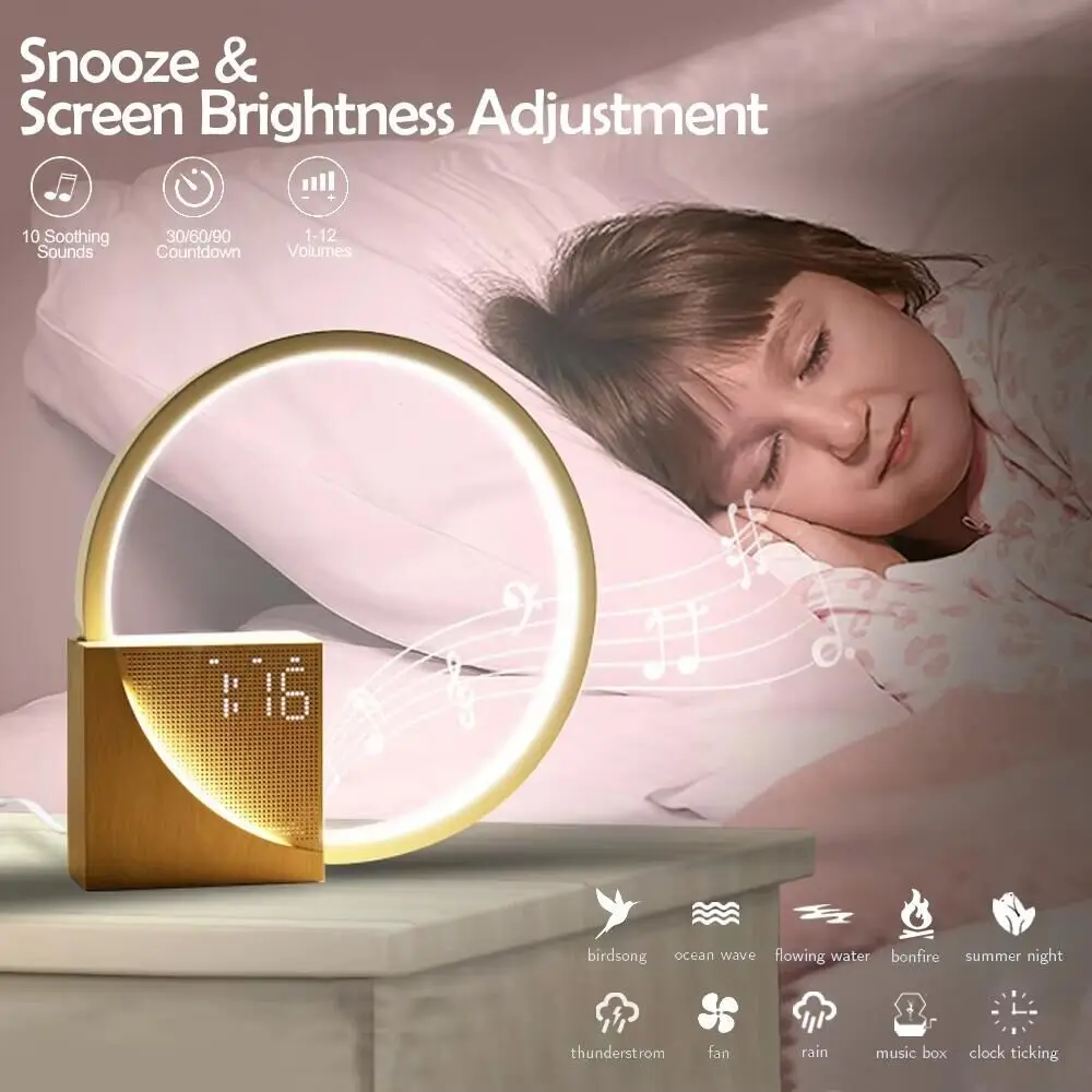 LED Night Light With Alarm Clock White Noise Natural Sound Timing Sleeping Light 3 Level Dimmable Touch Table Lamp For Bedroom 4