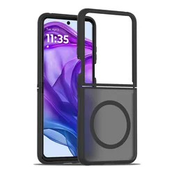 Frosted MagSafe-Compatible Shockproof Phone Case with Magnetic Bumper and Wireless Charging Support for Motorola razr 2024 (Black)
