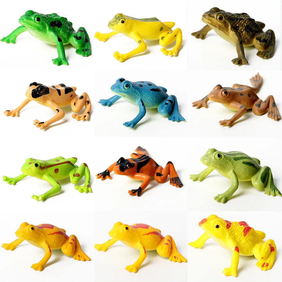 8/12pcs Frog Turtle Crab Animal Model Small Toy Action Figures Education Kids Toy Color:12 Frogs