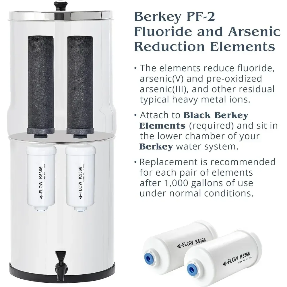 Fed Water Filter System 3.25 Gallon with 2 Black Berkey Elements, 2 Berkey PF-2 Fluoride and Arsenic Reduction Elements