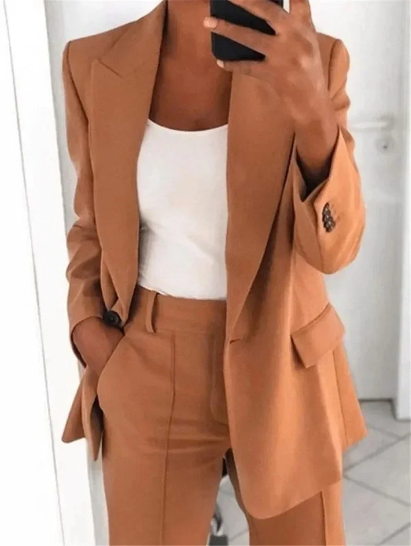 Simple Office Blazer Women Solid Color Single Button Casual Commute Blazer Suit with Button Pocket Lady All Match Formal Clothes