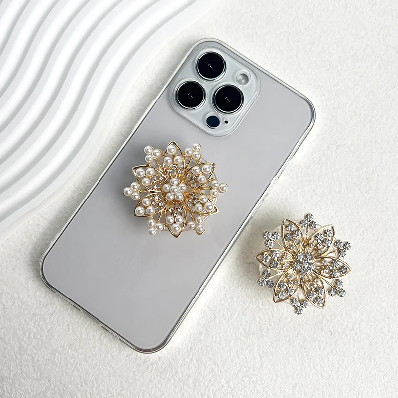Luxury Quality Mobile Phone Holder Metal Pearl Fashion Socket Talk Grip