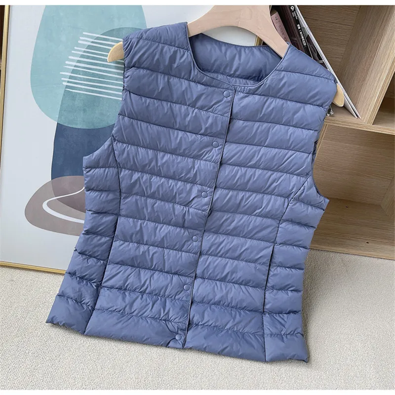 Two Wear Autumn Winter Women Ultra Light White Duck Down Vest Coat Ladies Sleeveless Waistcoat Warm Puffer Jacket Short 4XL - 5