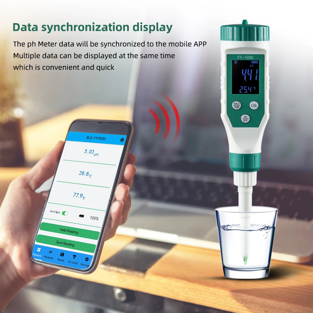 LED Smart Bluetooth PH Meter Aquarium SPA Pool PH Water Quality Monitor Tester for Soil Cosmetic Food Cheese Meat Fruit Dough 5