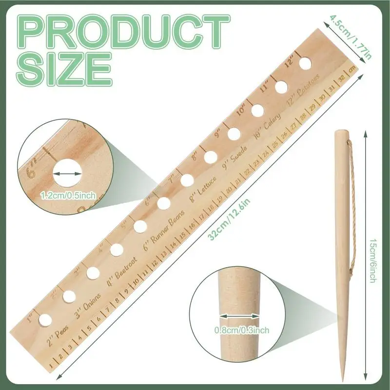Planting Ruler Set Seeding Garden Template Spacer Tool With Plant Dibber Wooden Spacing Template Garden Ruler Gardening Tool For 5