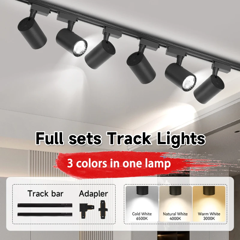 Ceiling Track Light Whole-Set Led Track Light Rail Lamp 110V 220V COB Track Lamp for Living Room Shop 3 Colors in one Spot Led Ceiling Light Fixture