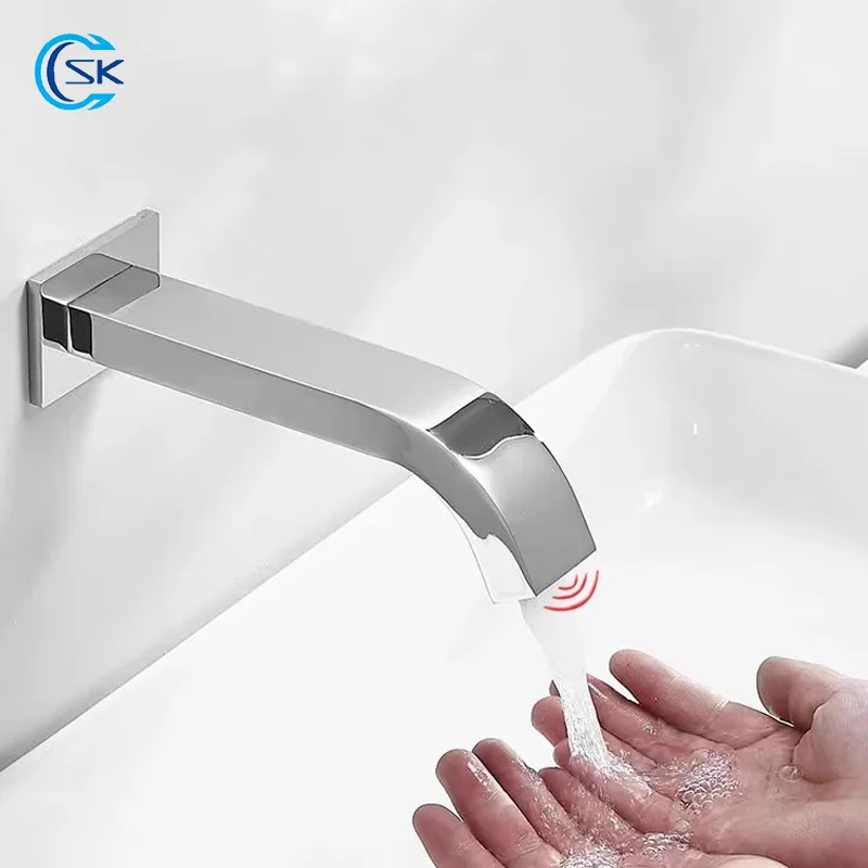

Black/Chrome Wall Mounted Smart Sensor Bathroom Basin Faucet.Infrared Induction Mixer Tap.Cold Hot Water Touchless Sink Faucet.