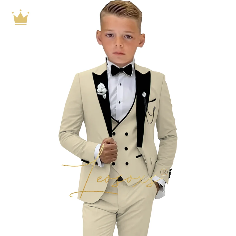 Boys Formal Suit Set 3-piece suit dress Children's Peaked Lapel Fashionable Tuxedo Suit (jacket + vest + trousers) Wedding Party Birthday