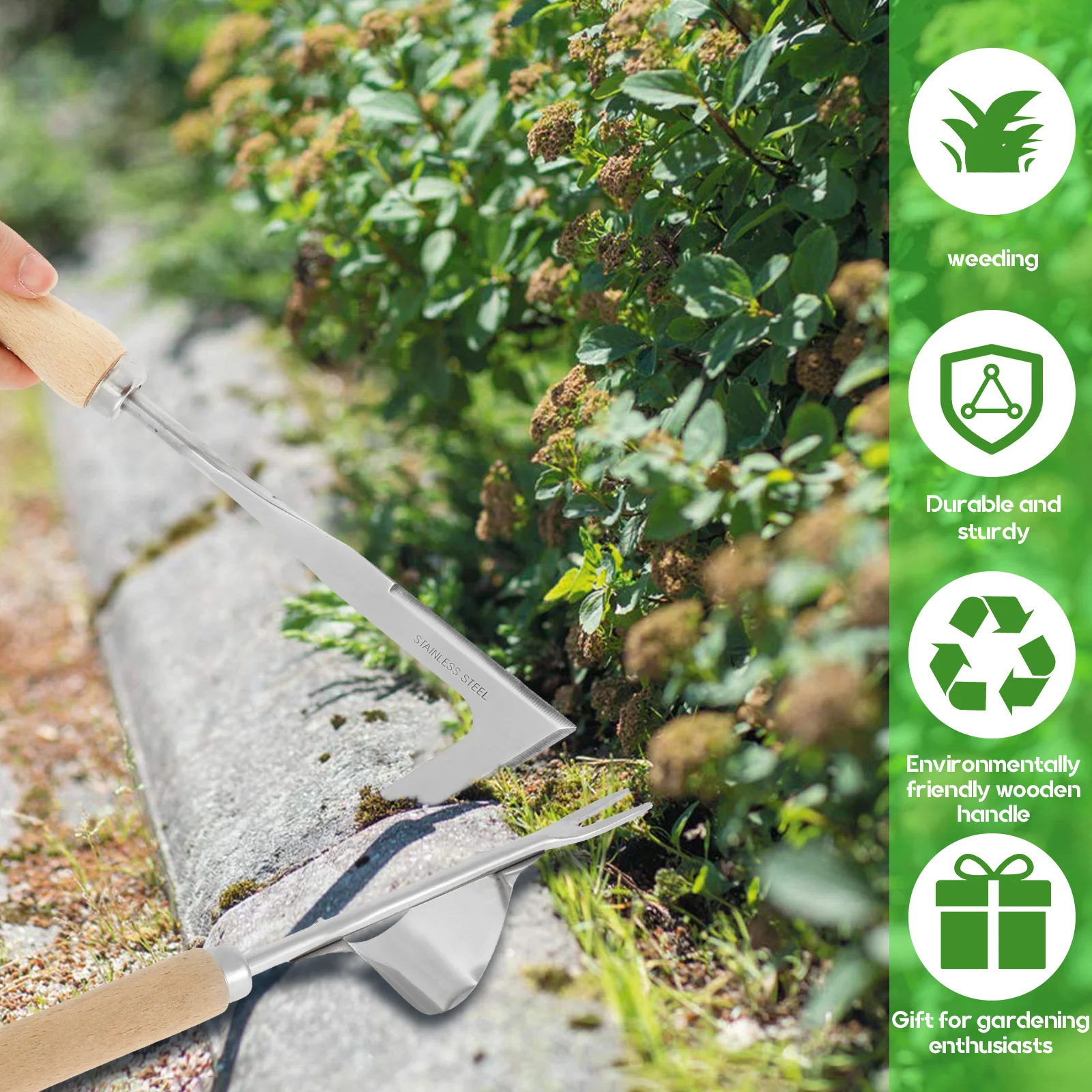 스테인레스 스틸 정원 잡초 제거 도구, 나무 손잡이가 있는 경량 잡초 풀러, 수동 잔디 틈새 수공구, 균열 잡초 제거, 2 개