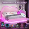 LED Queen Bed Frame for Girls Upholstered Floating Bed with Cute Cloud Headboard, No Box Spring Needed, Leather, Pink 3