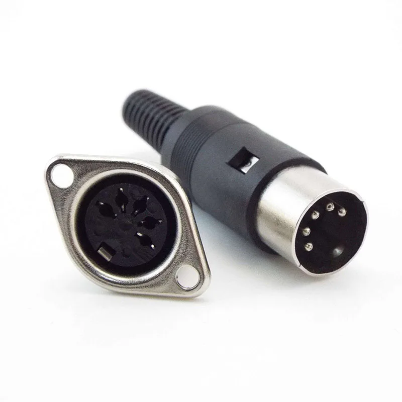 Solder Connector DIN 3 4 5 6 7 8 Pin DIN Male Female Plug with Plastic Handle + Female Socket Hulled Panel Mount Chassis P1