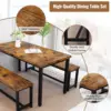 3-Piece Dining Table Set for 4, 43'' Dining Room Table Set with 2 Benches, Space-Saving Dinette Table with Metal Frame MDF Board 4