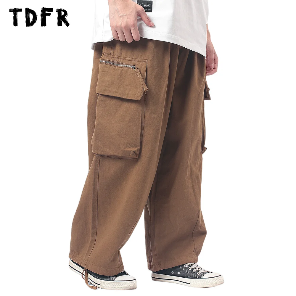 

Zipper Pocket Cargo Jogger Pants Mens Solid Color Casual Safari Style Elastic Waist Loose Wide Leg Trousers