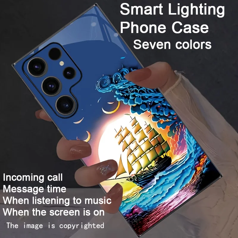 Sail Dream Moon LED Glow Tempered Glass Phone Case