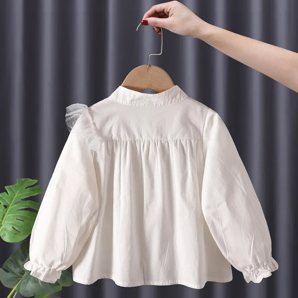 Childrens Clothing Spring New Girls Long Sleeved Shirt Cotton Cute and Gentle Sweet Shirt New