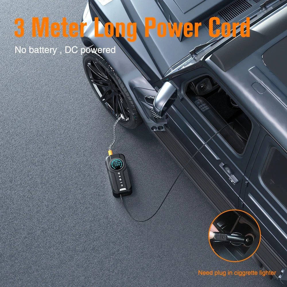 BUVAYE 150PSI Wired Air Pump Digital Inflator Tire Pump Car Air Compressor with 3M Power Cord No Battery Need DC12V Power