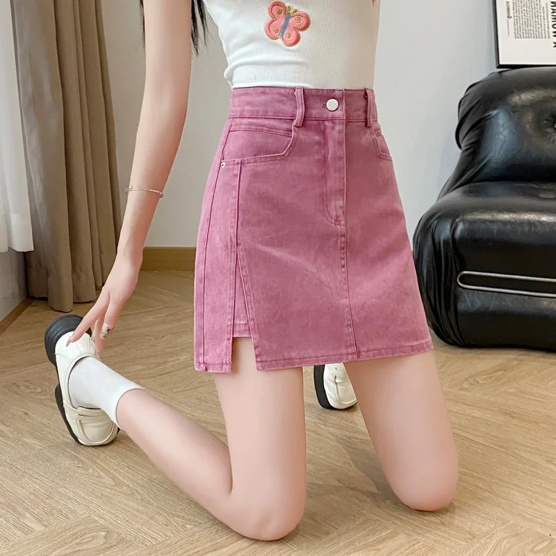 

Женская джинсовая короткая юбка, облегающая трапециевидная юбка с высокой талией и ягодицами, в Корейском стиле, лето 2024