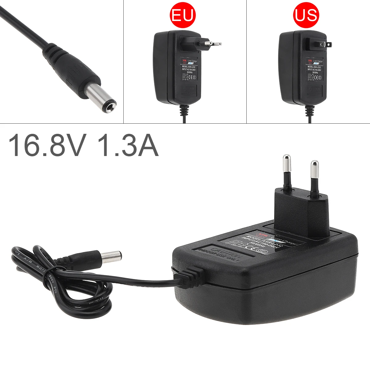 

16.8V 1.3A Power Adapter Charger with EU Plug and US Plug for Lithium Electric Drills / Electric Screwdriver