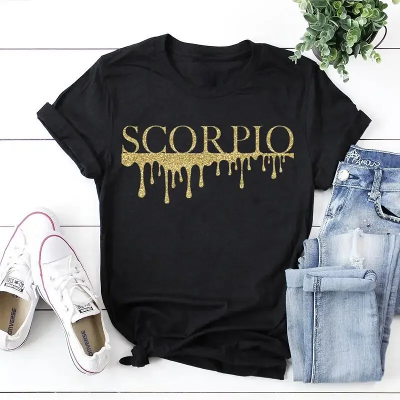

Scorpio Birthday Party Short Sleeve 100% Cotton Top Tee Funny Letter Print Graphic O Neck Streetwear Tshirt goth Drop Shipping