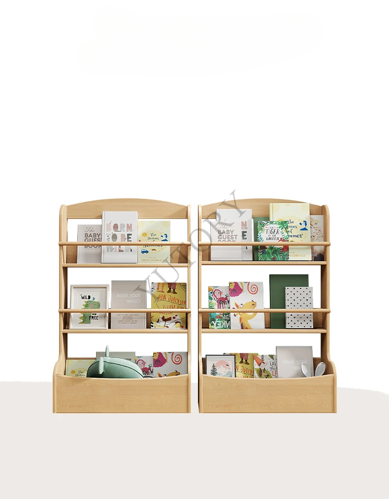 Full solid wood small unit bookshelf, multi-layer bookshelf, children's storage rack, floor to ceiling picture book rack
