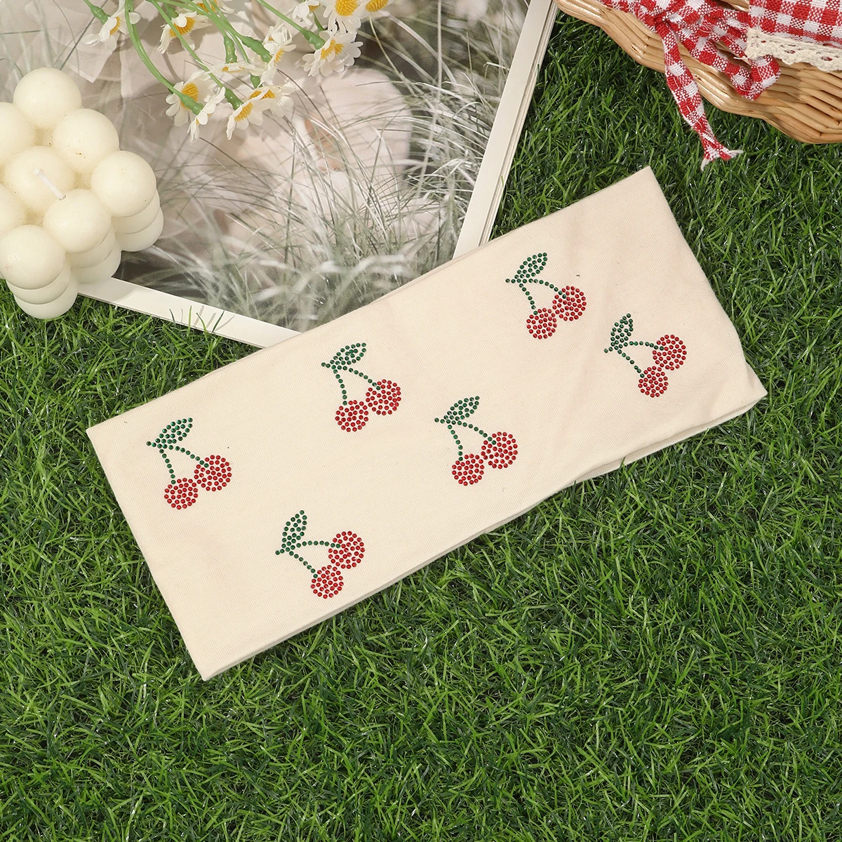 1pc Small Rhinestone Cherry Pattern Elastic Headband Women Turban Hair Bands Yoga Fashion Makeup Headwrap Hair Accessories