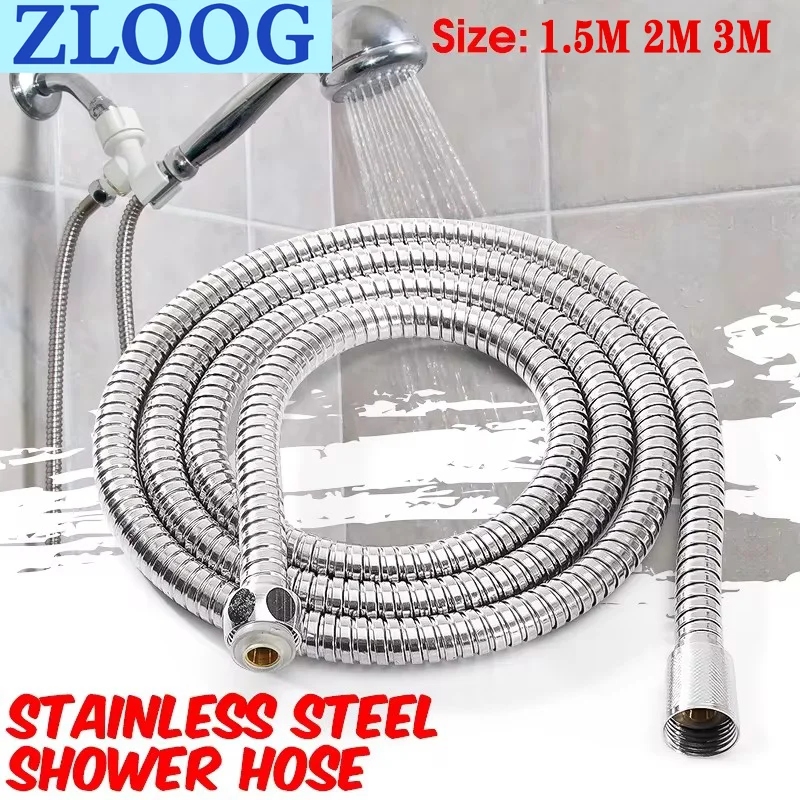 1.5m/ 2m /3m G1/2 Inch Flexible Shower Hose Stainless Steel Chrome Bathroom Water Head Shower Head Extension Pipe plumbing hose shower hose extender water pipe shower hose plumbing supply hose