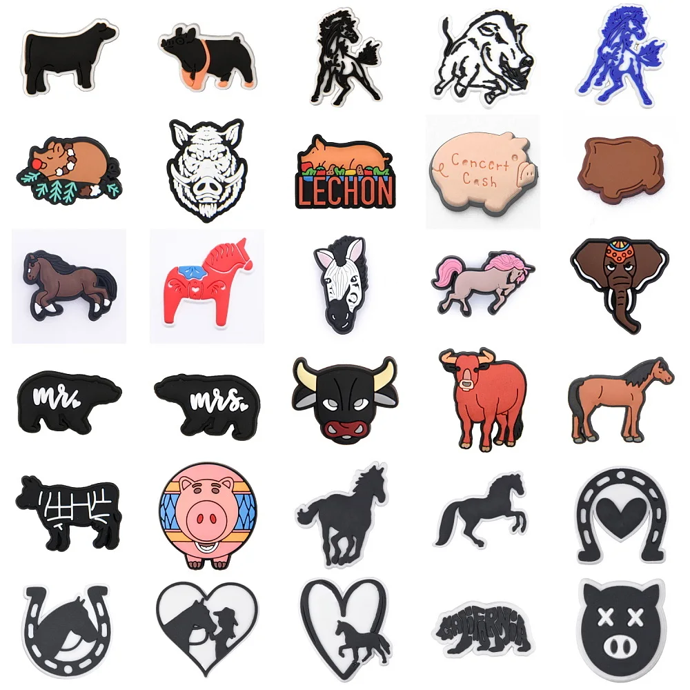 

High Quality Black Horse Shoe Decoration Charms Pink Pig Shoe Charms Red Cow Bracelet Accessories For Birthday Presents