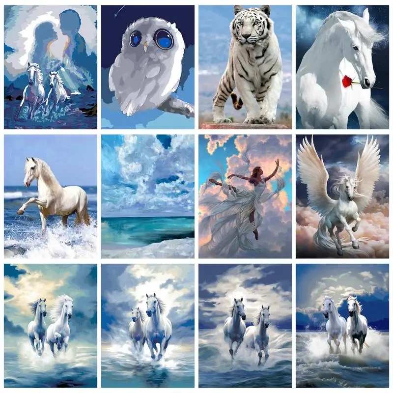 

RUOPOTY Frame Diy Painting By Numbers Kits Horse Acrylic Paint By Numbers Animals Number Painting On Canvas For Home Decors