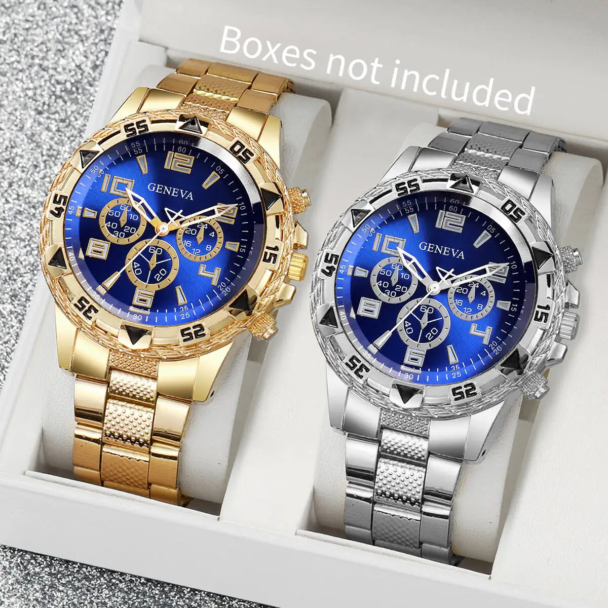 2PCS Fashion Men Business Watches Luxury Large Dial Mens Quartz Watch Set Relogio Masculino（Without Box） 2