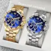 2PCS Fashion Men Business Watches Luxury Large Dial Mens Quartz Watch Set Relogio Masculino（Without Box） 2