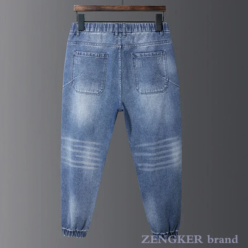 남성용 신축성 있는 레이스업 청바지, 하이 웨이스트, 플러스 사이즈, 찢어진 긴 바지, 남자 친구 힙합 청바지, 7XL, 8XL
