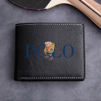 Portafoglio in Pelle PU con Ricamo Orso Polo, Sottile, Resistente, Leggero, Stile Business, Accessorio di Alta Qualità per Uomo