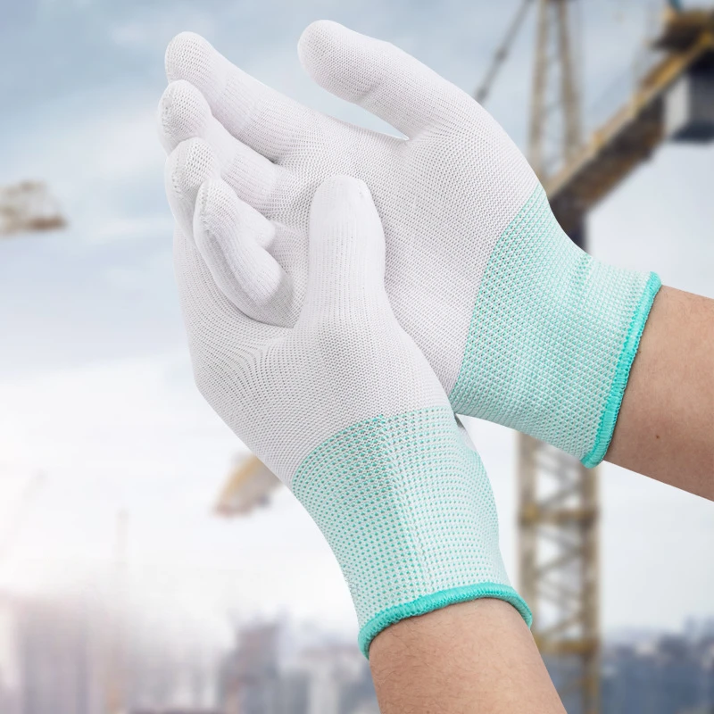 1Pair Car Vinyl Wrap Gloves Anti-Static Window Tint Film Install Gloves Nylon Tinting Work Safety PU Coated Fingertip