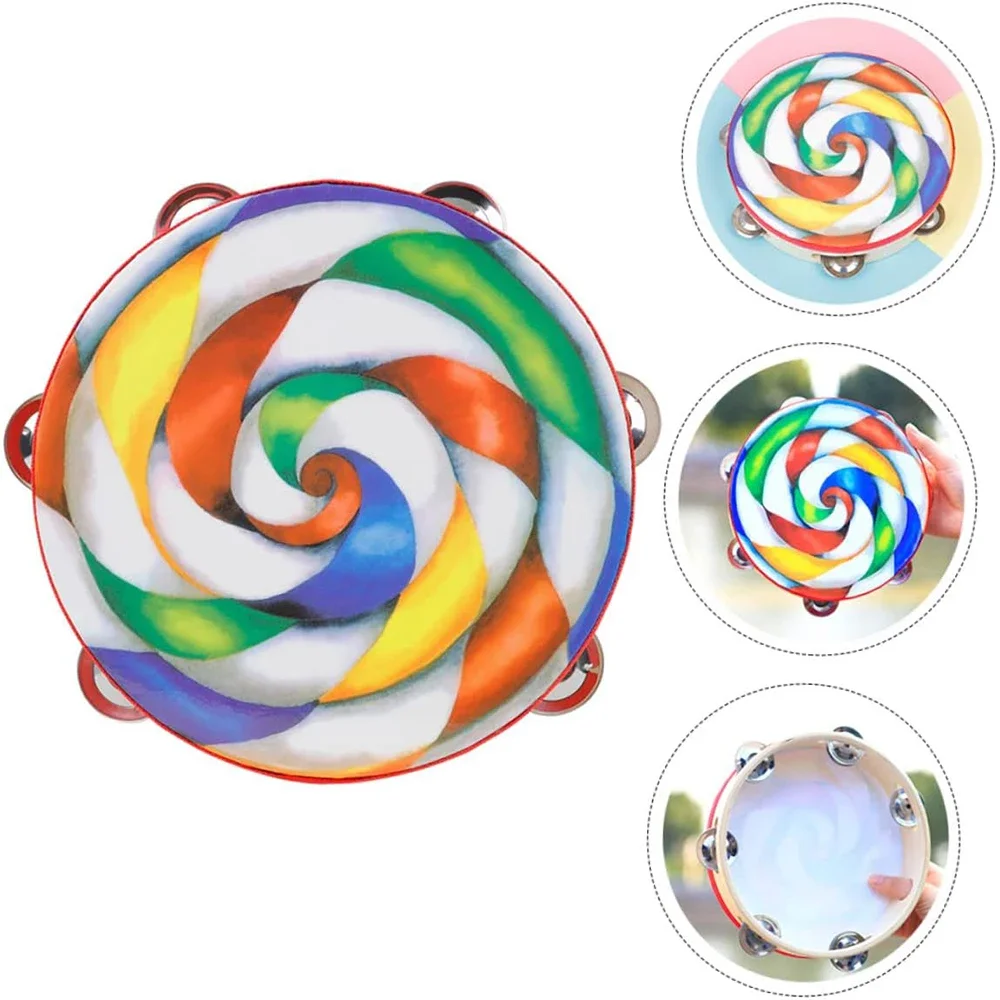 8/10-inch Lollipop Single Row Hand Rattle Drum Sound Clear Tambourine With Cymbals Rattle Drum For Karaoke Party