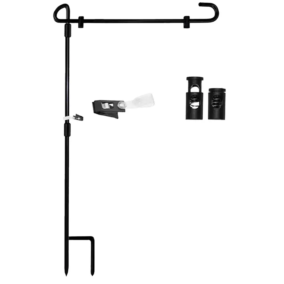 Supporto Per Bandiera Da Giardino In Metallo - Asta Pieghevole Con Clip E Tappi Anti-Vento (35,4x38,1cm)