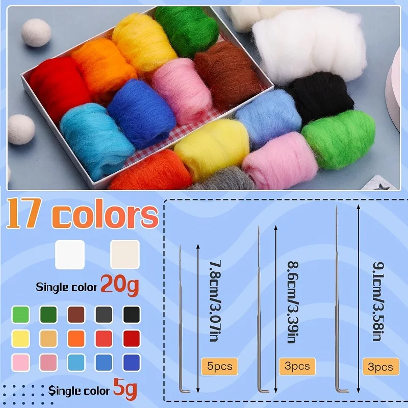 Wool Felt Tools Kit 17 Colors Set Needle Felting Kit with Felt Molds Perfect Choice for Needle Felting or Craft