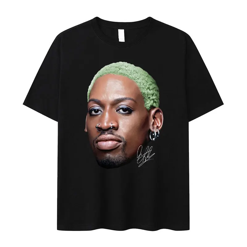 

Dennis Rodman Portrait Graphic Tee Shirt Men's Hip Hop Gothic Short Sleeve T-shirt Men 100% Cotton Oversized T Shirts Streetwear