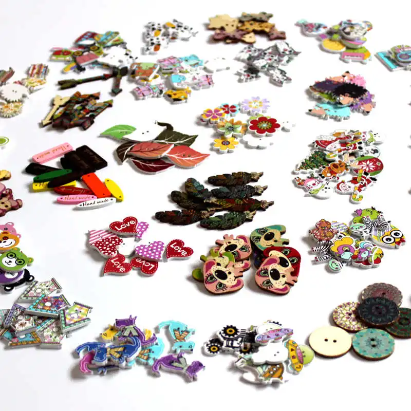 40-50Pcs Mixed Style Wood buttons Apparel Buttons For Crafts Clothes Scrapbooking Decorative Handicraft DIY Accessories L-3 4