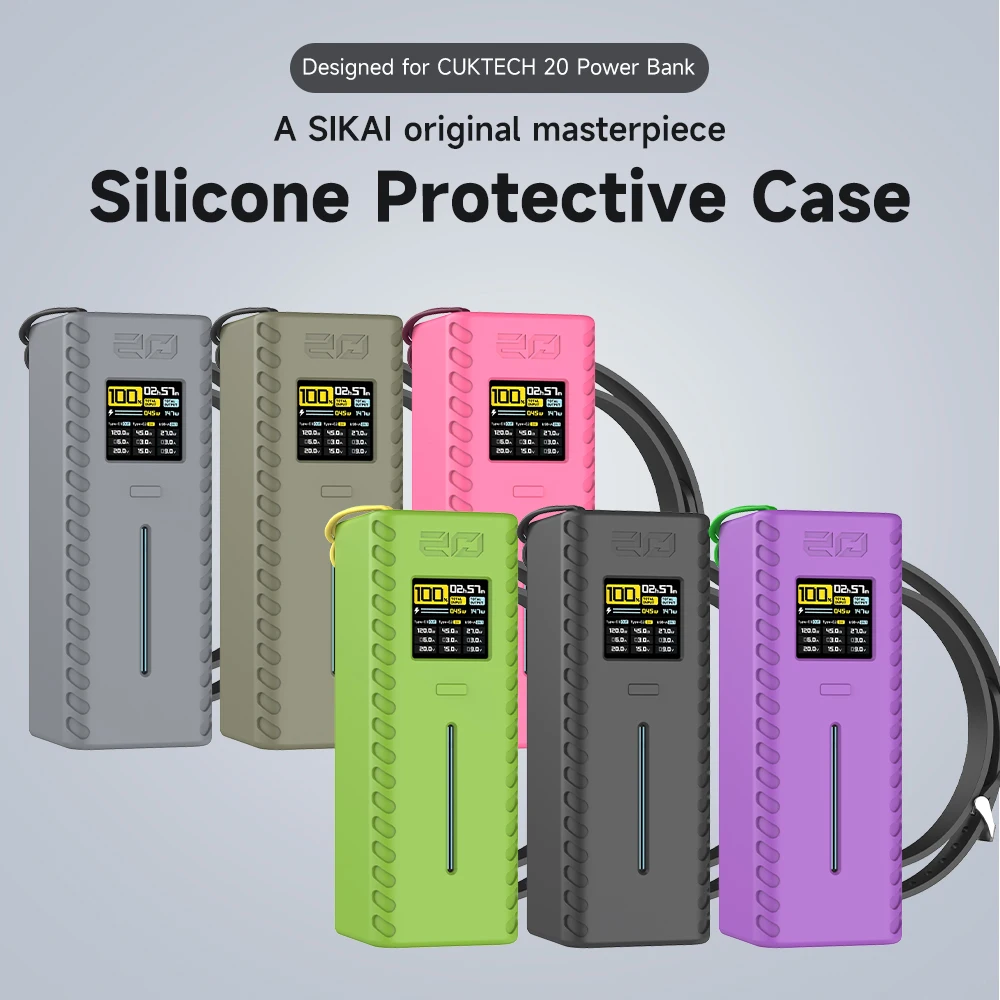 Silicone Case for CUKTECH No.20 Power Bank TF Sim Card Eject Pin Needle Storage Case USB C Cable Organizer with handle design power bank case