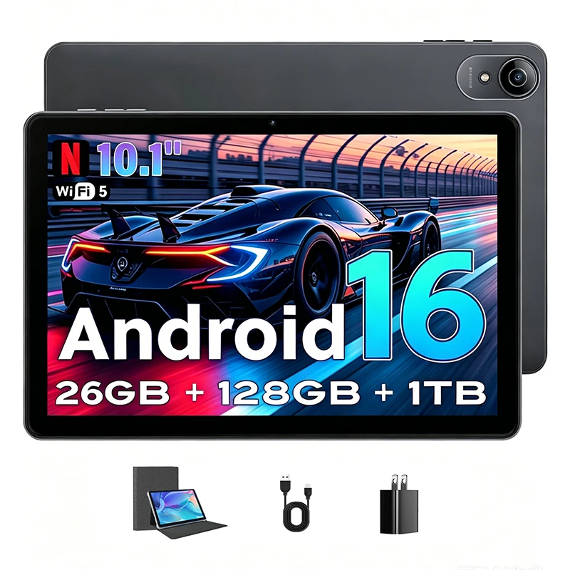아오반테 안드로이드 16 태블릿 10.1인치 GMS 인증 태블릿 1.6GHz 26GB(6+20)RAM 128GB ROM 1TB 확장 가능 WiFi 6 블루투스 5 듀얼 카메라