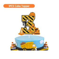 Construction-Themed Birthday Party Supplies Set with Tableware, Backdrop, and Yellow Balloons - 12INCH (3 cake topper)