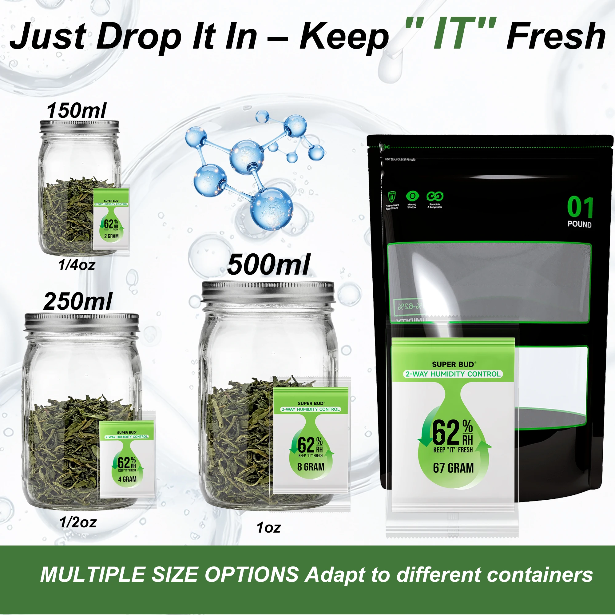 Dual-Action 62% Humidity Control Packs - Optimal Hydration & Moisture Balancer for Herb and Flower Storage (4g/8g)