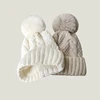 New Winter Twist Knitting Hat For Women Fur Pompom Thick Plush Cap Beanie Solid Color Ladies Warm Ski Snow Skullies Beanies 1
