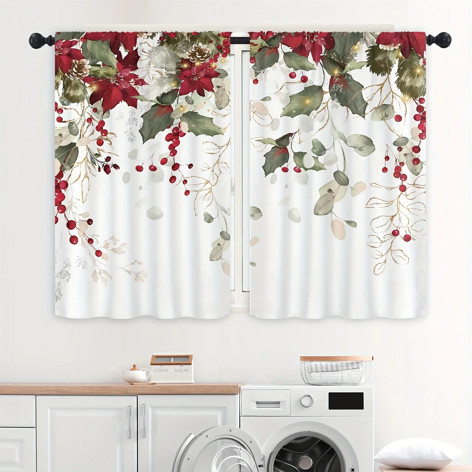 Cortinas Puerta Cocina Cortina Corta De Cocina Estilo Farmhouse - Algodón Y  Lino Beige Floral | Para Ventanas Pequeñas Cortina Ventana Baño, image size:1600x1600