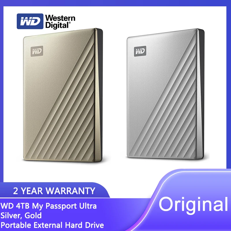 Portable External Hard Drive HDD USB-C and USB 3.1 Compatible Western Digital 2TB 4TB My Passport Ultra for PC