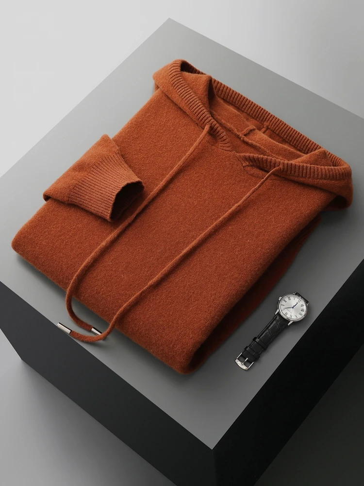 CHICUU Men Hooded Pullover Sweater Autumn Winter Thick 100% Merino Wool Knitwear Long Sleeve Casual Style Clothing Tops 3