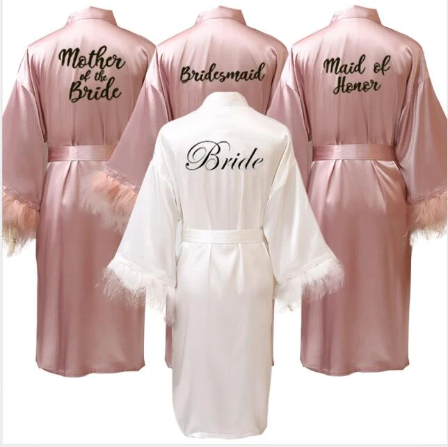 New Bride Bridesmaid Robe With White Black Letters Mother Sister Of The