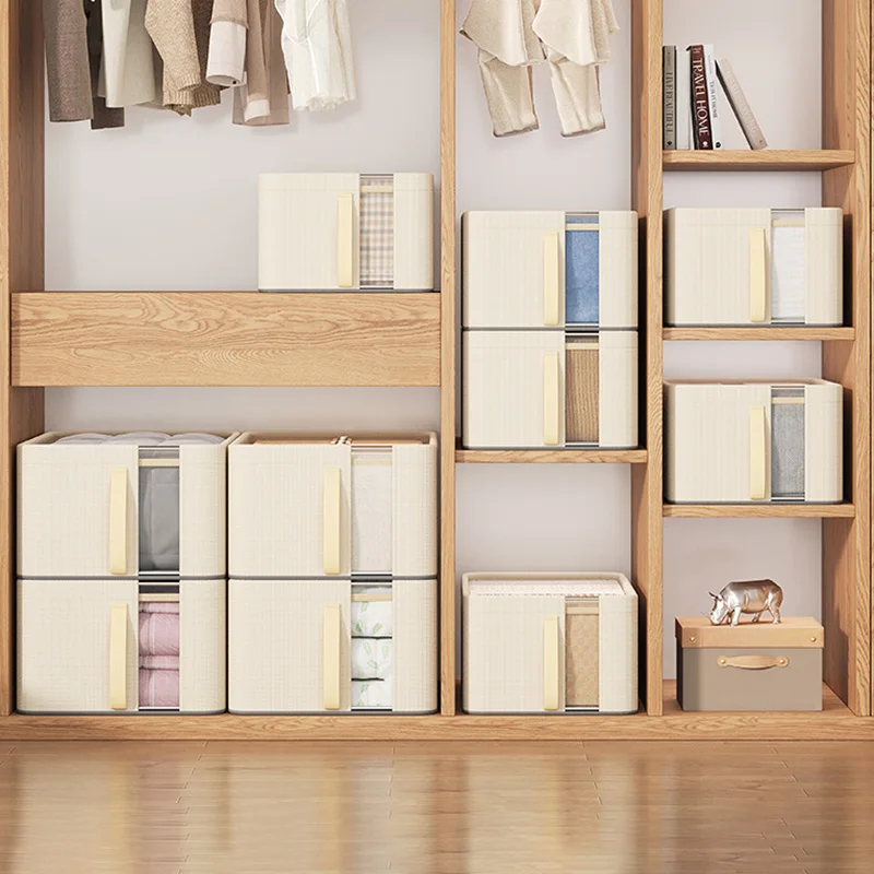 Household Clothing Storage Box Underwear Socks Storage Box Wardrobe Sorting Clothes Organizer Steel Rack Foldable Storage Box 6