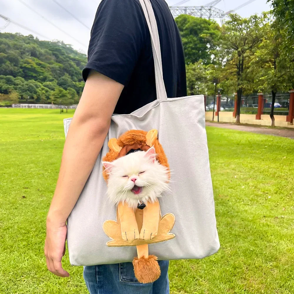 핸드메이드 고양이 가방, 애완 동물 강아지 캐리어, 야외 여행 핸드백 캔버스 싱글 숄더 고양이 가방, 애완 동물 통기성 토트 숄더백